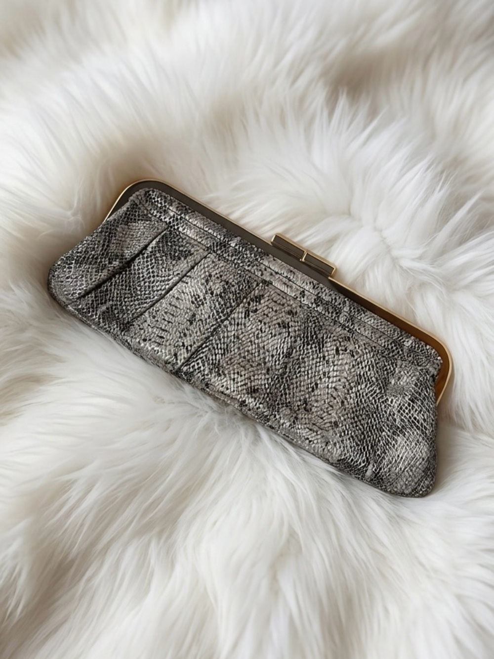 Guess by Marciano Gray Snake-Embossed Frame Clutch